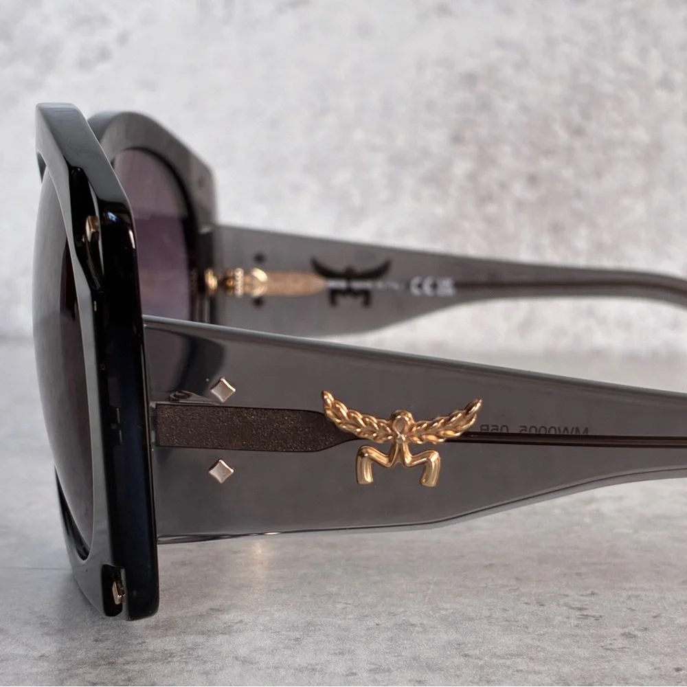MCM Oversized Butterfly Sunglasses MW0005 05B Black Gold Italy NWOT w/ Pouch